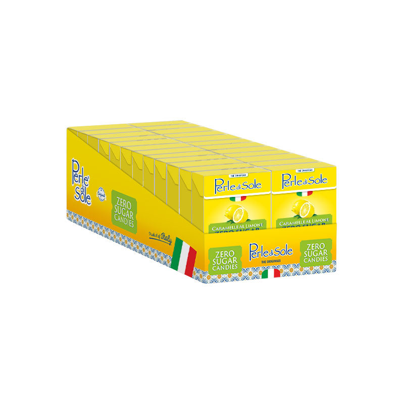 Perle di Sole Bonbon Display 24x40g ohne Zucker – Zitronen- und Orangenbonbons aus Italien