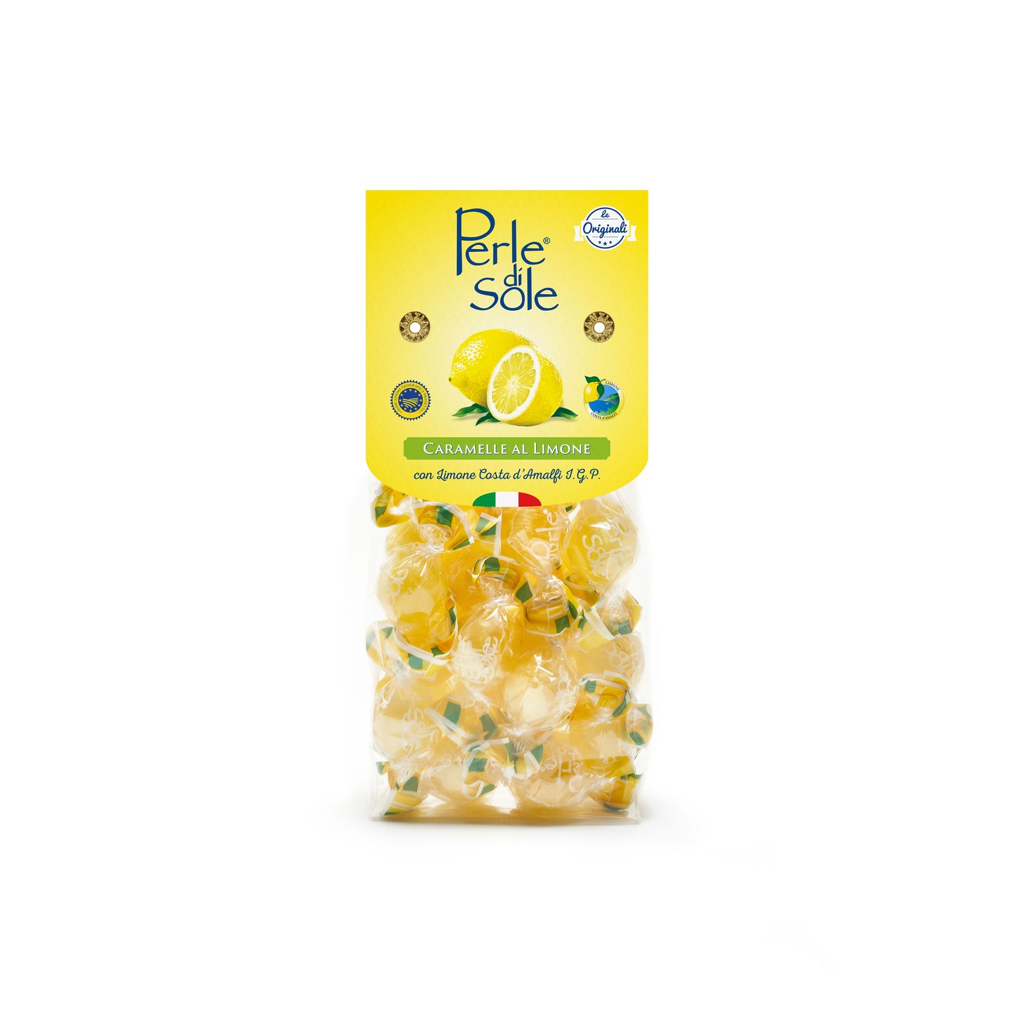 Perle di Sole Zitronenbonbons 200g – erfrischende Bonbons mit Zitronensaft aus der Amalfiküste für natürlichen Zitronengeschmack.